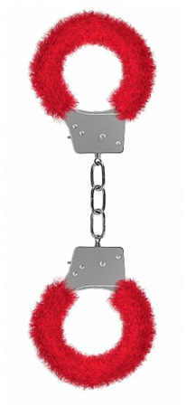 Металлические наручники с меховой обивкой Beginner's Handcuffs Furry (Красный)