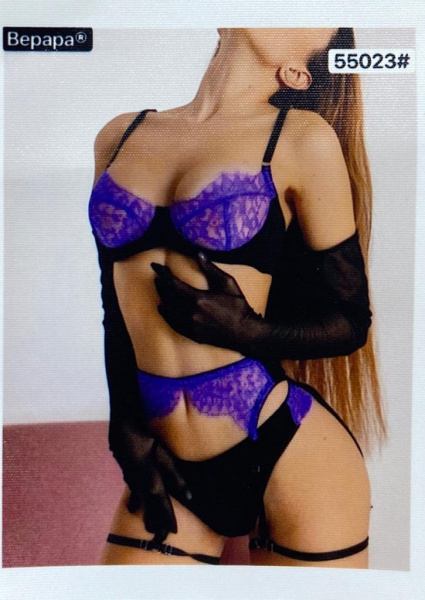 Комплект женского кружевного нижнего белья из 3 предметов фиолетовый