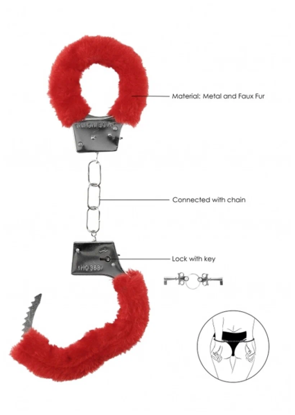 Металлические наручники с меховой обивкой Beginner's Handcuffs Furry (Красный)