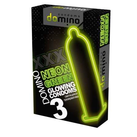 ПРЕЗЕРВАТИВЫ DOMINO NEON GREEN светящиеся 3штуки